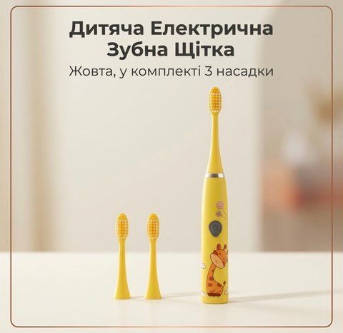 Дитяча звукова електрична зубна щітка Kids Sonic Toothbrush, 3 насадки, водонепроникна, жовта 215383 фото