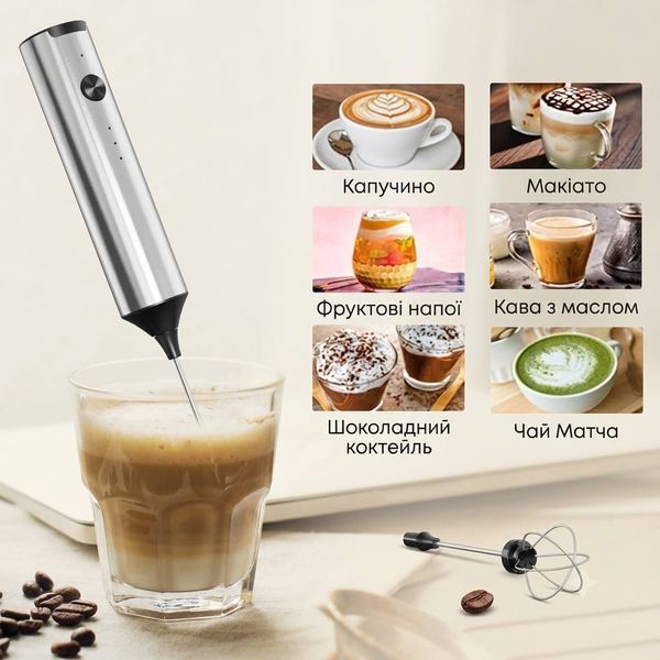 Спінювач молока електричний Milk Frother , 3 швидкості, 2 вінчики, підставка, Type-C 75346235 фото