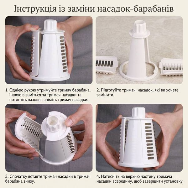 Овощерезка роторная ручная с 5 барабанами, терка-мультислайсер, зеленая 62315423 фото