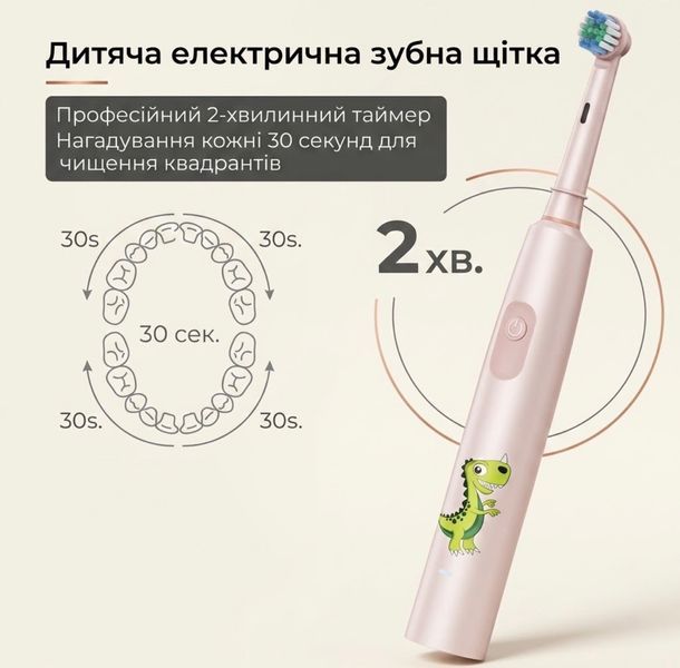 Детская электрическая зубная щётка вращающаяся Kids Electric Toothbrush, 3 режима, 4 сменные насадки, Type-C, розовая 42376743 фото