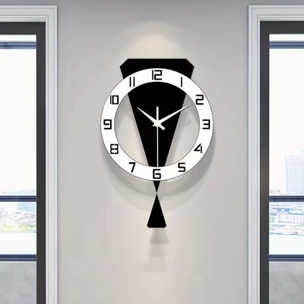 Годинник настінний дизайнерський Modern Wall Clock з маятником, 30х45 см, чорно-білий 6945632 фото
