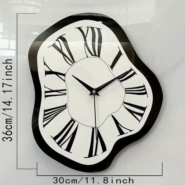 Годинник настінний дизайнерський Melting Wall Clock, римські цифри, 36х30 см, чорно-білий 05767632187 фото